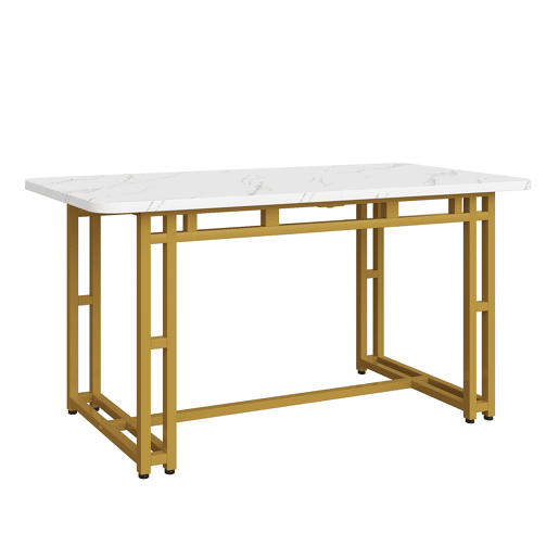 Mesa de jantar - tampo em mármore - pés em metal dourado - 120x70cm - Branco e dourado