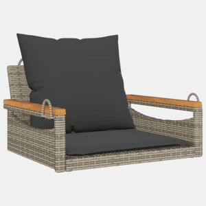 vidaXL Banco baloiço com almofadões 63x62x40 cm vime PE cinzento