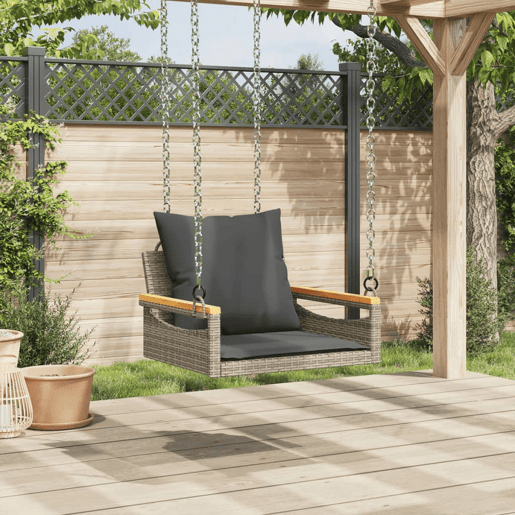 vidaXL Banco baloiço com almofadões 63x62x40 cm vime PE cinzento vidaXL Banco baloiço com almofadões 63x62x40 cm vime PE cinzento