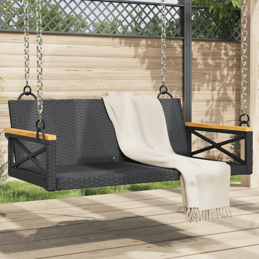 vidaXL Banco baloiço 109x62x40 cm vime PE preto vidaXL Banco baloiço 109x62x40 cm vime PE preto