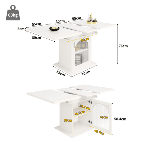 Mesa de jantar retrátil - MDF - com arrumação - Branco Mesa de jantar retrátil - MDF - com arrumação - Branco