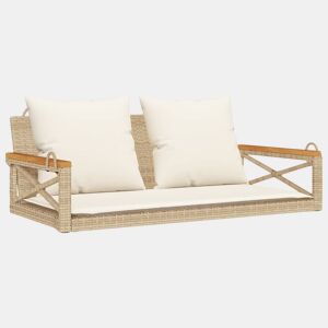 vidaXL Banco baloiço com almofadões 109x62x40 cm vime PE bege