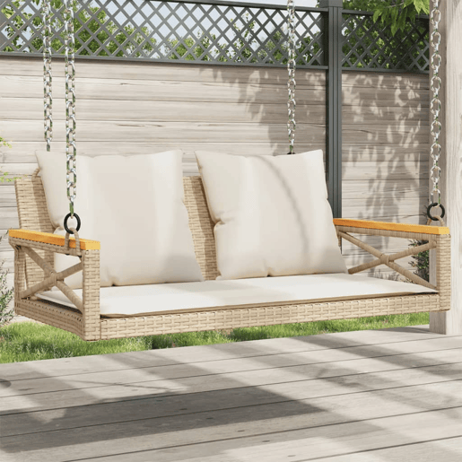 vidaXL Banco baloiço com almofadões 109x62x40 cm vime PE bege vidaXL Banco baloiço com almofadões 109x62x40 cm vime PE bege