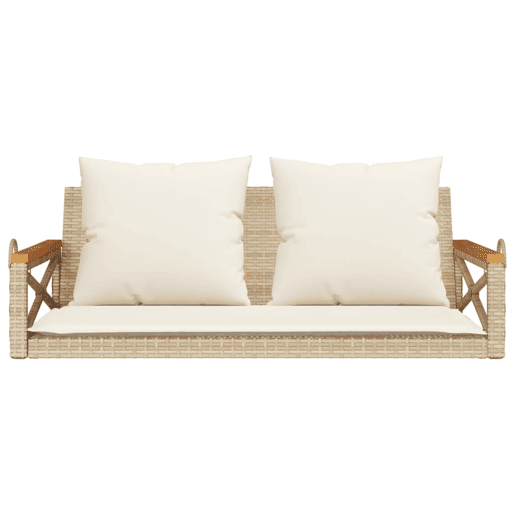 vidaXL Banco baloiço com almofadões 109x62x40 cm vime PE bege vidaXL Banco baloiço com almofadões 109x62x40 cm vime PE bege