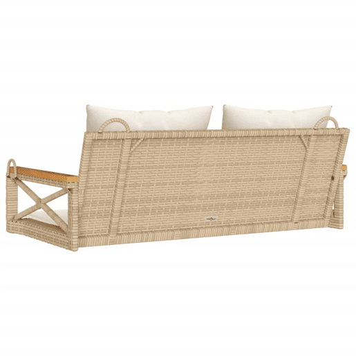 vidaXL Banco baloiço com almofadões 109x62x40 cm vime PE bege vidaXL Banco baloiço com almofadões 109x62x40 cm vime PE bege