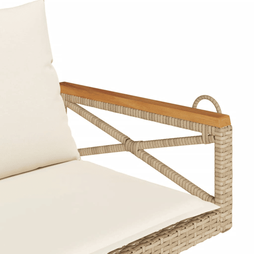 vidaXL Banco baloiço com almofadões 109x62x40 cm vime PE bege vidaXL Banco baloiço com almofadões 109x62x40 cm vime PE bege