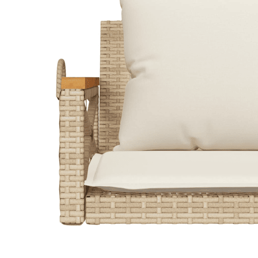 vidaXL Banco baloiço com almofadões 109x62x40 cm vime PE bege vidaXL Banco baloiço com almofadões 109x62x40 cm vime PE bege