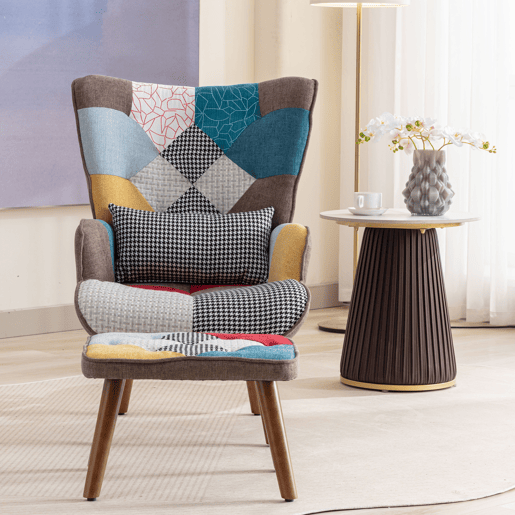 Cadeirão com apoio para os pés - com padrão patchwork colorido - Multicolorido