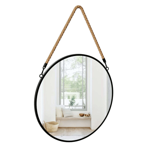 Espelho Eden para Sala de Jantar e Sala de Estar, Estilo Moderno, Cor Preta 55 cm, Ideal para Decoração de Interiores