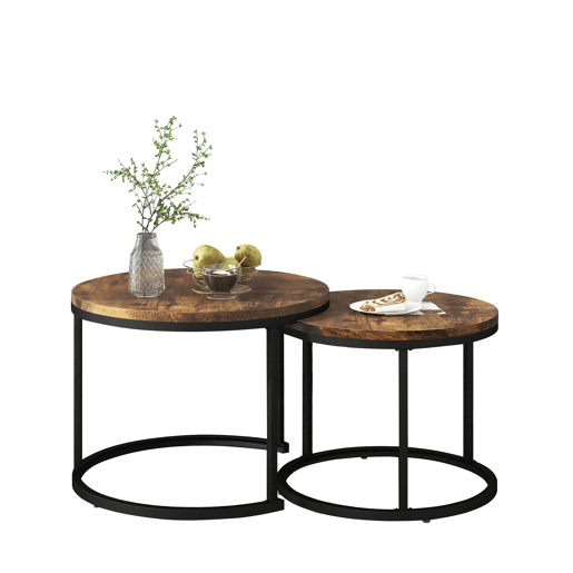 Conjunto de 2 mesas de centro de encaixe - estilo industrial - aspeto de mármore - Castanho escuro Conjunto de 2 mesas de centro de encaixe - estilo industrial - aspeto de mármore - Castanho escuro
