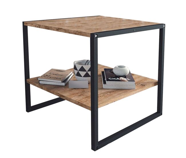 Mesa de Centro para Salón Rus con Base Inferior Negro y Roble Safir 50 cm