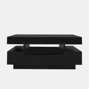 Mesa de centro com LED - acabamento brilhante - 4 gavetas à frente e atrás - Preto
