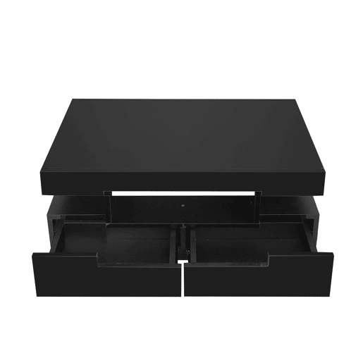 Mesa de centro com LED - acabamento brilhante - 4 gavetas à frente e atrás - Preto
