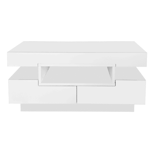 Mesa de centro com LED - acabamento brilhante - 4 gavetas à frente e atrás - Branco