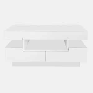 Mesa de centro com LED - acabamento brilhante - 4 gavetas à frente e atrás - Branco