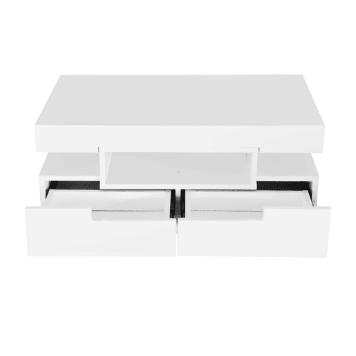 Mesa de centro com LED - acabamento brilhante - 4 gavetas à frente e atrás - Branco