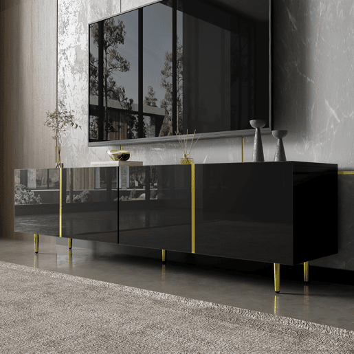 Móvel TV L 170 cm - com 4 portas - MDF - Preto