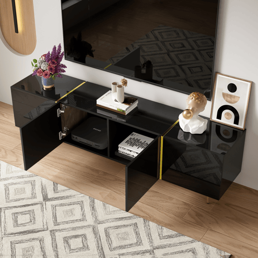 Móvel TV L 170 cm - com 4 portas - MDF - Preto