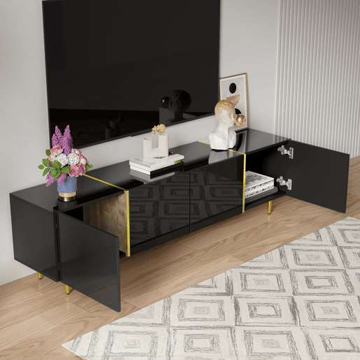 Móvel TV L 170 cm - com 4 portas - MDF - Preto