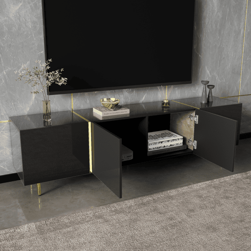 Móvel TV L 170 cm - com 4 portas - MDF - Preto
