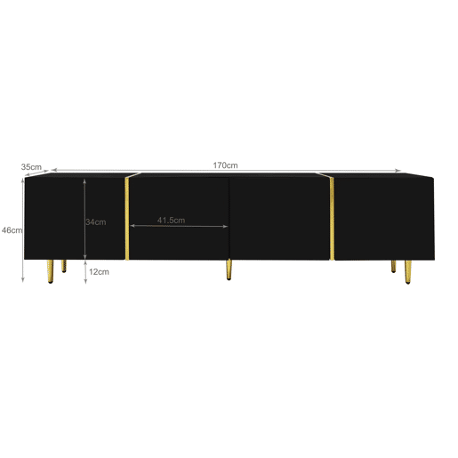 Móvel TV L 170 cm - com 4 portas - MDF - Preto