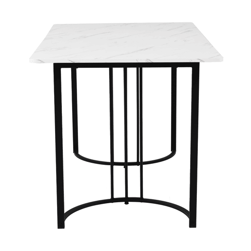 Mesa de jantar 140x80 cm com pés reguláveis - estrutura metálica - folheado de mármore - Preto e branco
