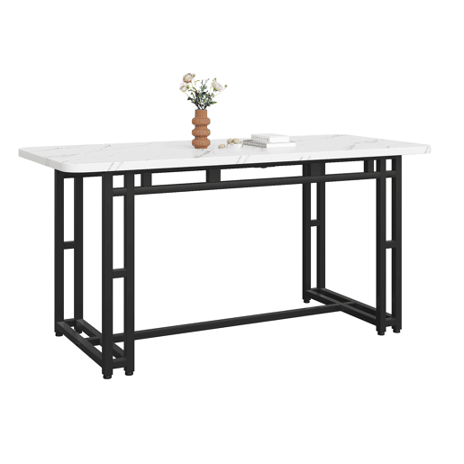 Mesa de jantar - tampo em mármore - pés em metal preto - 140x80cm - Preto e branco