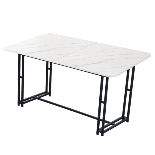 Mesa de jantar - tampo em mármore - pés em metal preto - 140x80cm - Preto e branco
