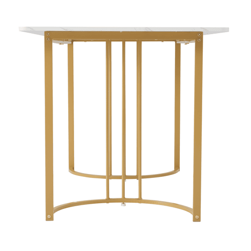 Mesa de jantar 140x80 cm com pés reguláveis - estrutura metálica - folheado de mármore - Branco e dourado