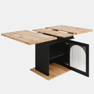 Mesa de jantar retrátil - em MDF - com arrumação - Preto e Natural