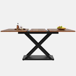 Mesa de jantar retrátil - MDF e metal - tampo com efeito de grão de madeira - Castanho