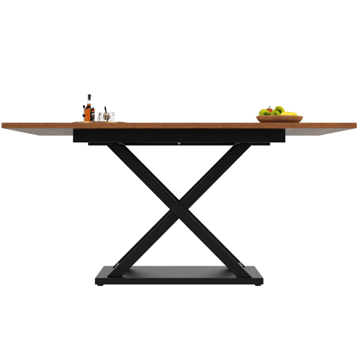 Mesa de jantar retrátil - MDF e metal - tampo com efeito de grão de madeira - Castanho