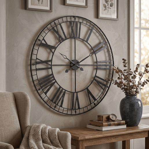 Relógio de Parede Tibor para Sala de Estar e Sala de Jantar, Design Elegante, Preto 88 cm, Moderno e Decorativo