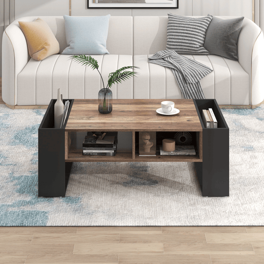 Mesa de centro com uma gaveta - estilo industrial - Castanho e preto