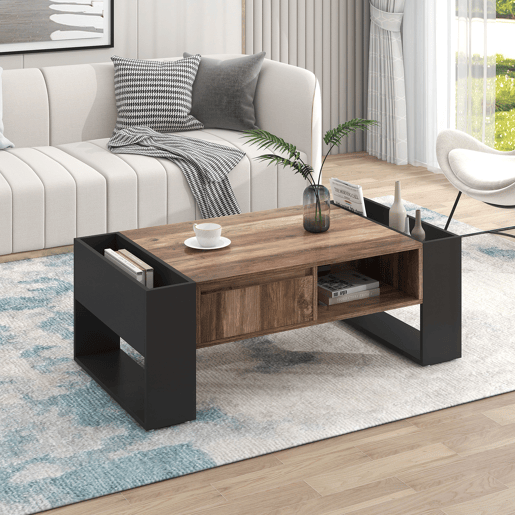 Mesa de centro com uma gaveta - estilo industrial - Castanho e preto