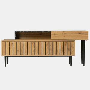 Móvel TV modular - 4 compartimentos - Preto e natural