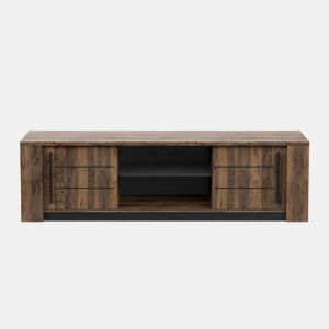Móvel de TV para sala de estar Monaco com portas de correr, carvalho e estrutura preta, 185 cm