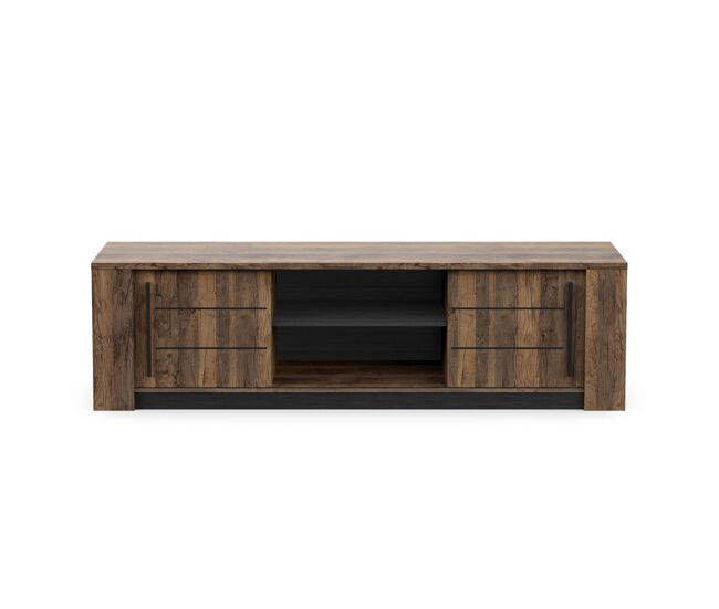 Mueble Tv Salón Mónaco Puertas Correderas Roble Saloon y Negro Estructurado 185 cm