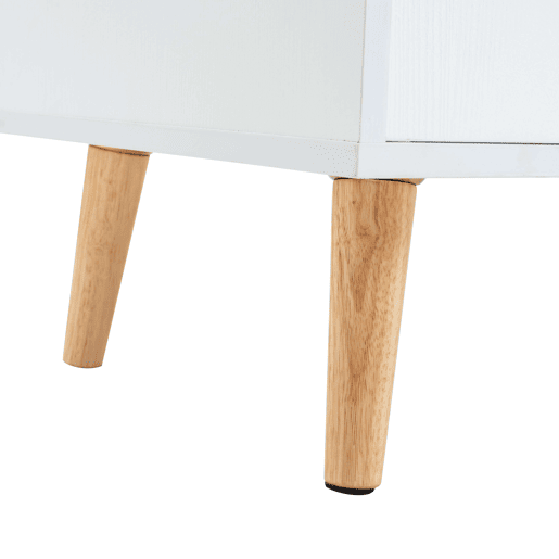 Móvel de TV Anzio com 2 portas, 1 prateleira e pés em madeira de pinho branco fosco, feito de melamina 140 cm