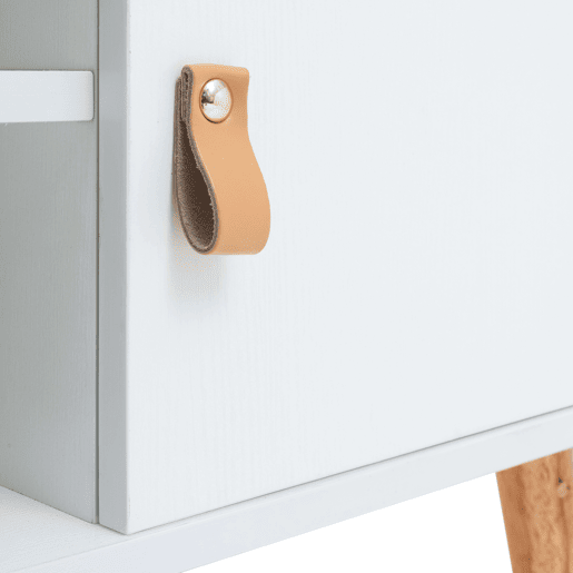 Móvel de TV Anzio com 2 portas, 1 prateleira e pés em madeira de pinho branco fosco, feito de melamina 140 cm
