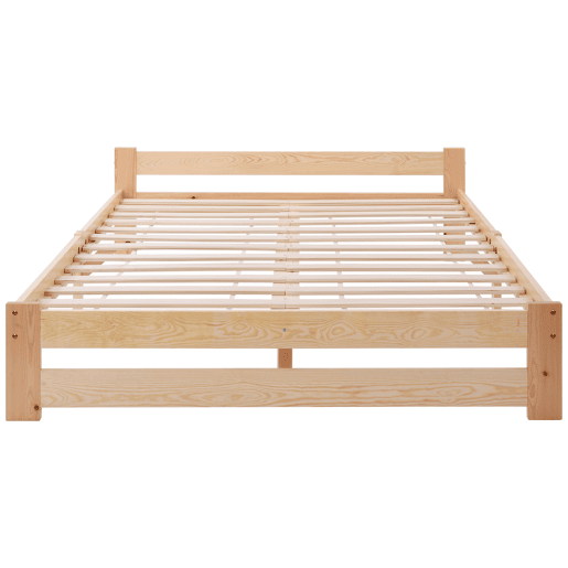 Cama individual de madeira maciça 140x200cm com cabeceira e estrado de molas - Natural