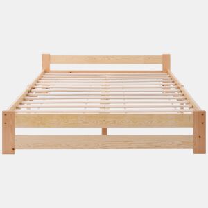 Cama individual de madeira maciça 140x200cm com cabeceira e estrado de molas - Natural