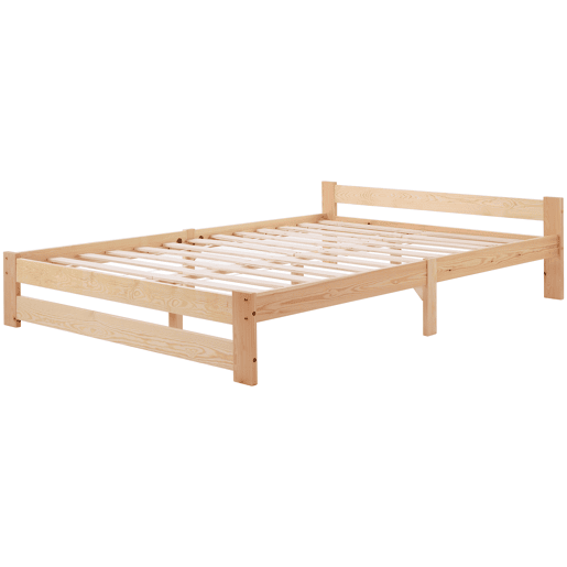 Cama individual de madeira maciça 140x200cm com cabeceira e estrado de molas - Natural