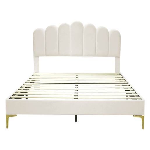 Cama estofada em veludo 140x200cm com estrado de ripas - cabeceira regulável - bege