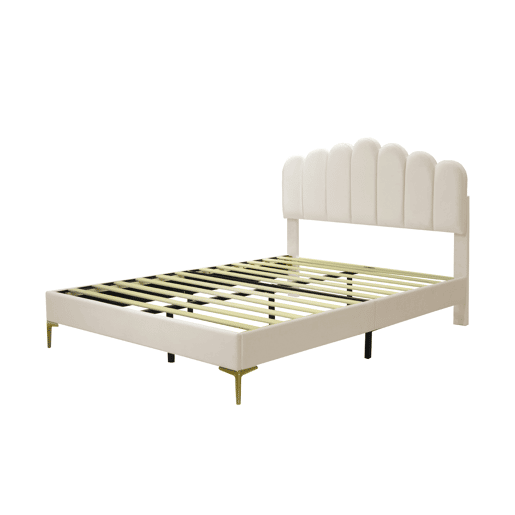 Cama estofada em veludo 140x200cm com estrado de ripas - cabeceira regulável - bege