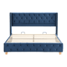 Cama de adulto estofada em veludo - 160x200 cm - com estrado de molas - Azul