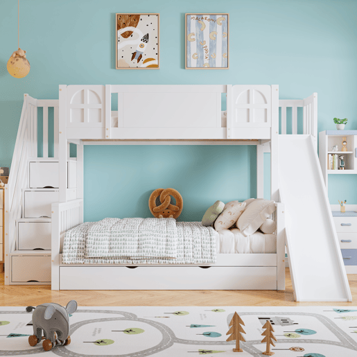 Beliche de madeira de pinho 90x200cm com 1 gaveta,branco