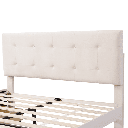 Cama de casal estofada em veludo - 140x200cm - com 4 gavetas e estrado de molas - Bege