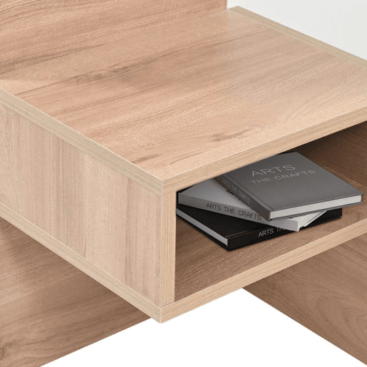 Cama de casal em madeira 180x200 cm - com 2 mesas de cabeceira e 2 gavetas - 2 luzes de leitura giratórias com tomada USB - Branco e Natural (colchão não incluído)