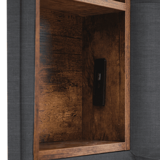 Cama estofada em linho com gavetas 160x200 cm - com carregamento sem fios e estrado - Cinzento